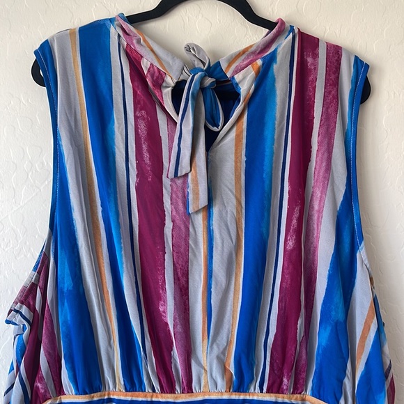 LEOTA Watercolor Stripe Aria Midi Dress Sheer with back tie detail. Size 4XL - Picture 4 of 14